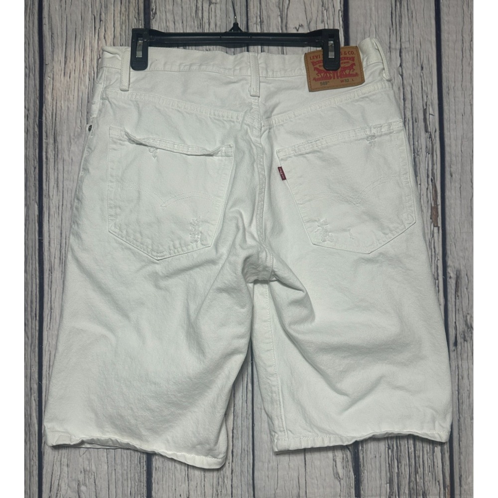 Levis 569 Mens White Distressed Loose Straight Denim Shorts W32 Skater Jorts - Picture 2 of 8